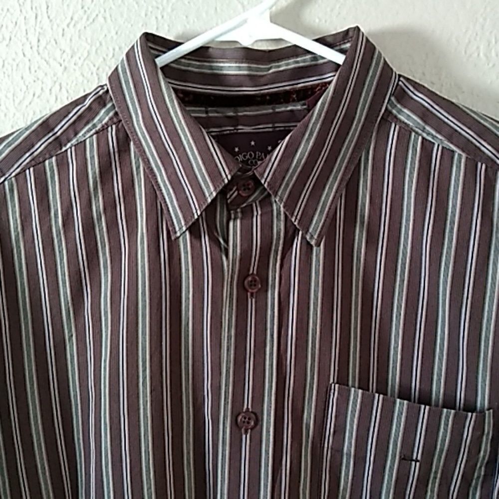 ‎Indigo Palms Button Down Shirt Chinos Brown Stripe Top, Size XL